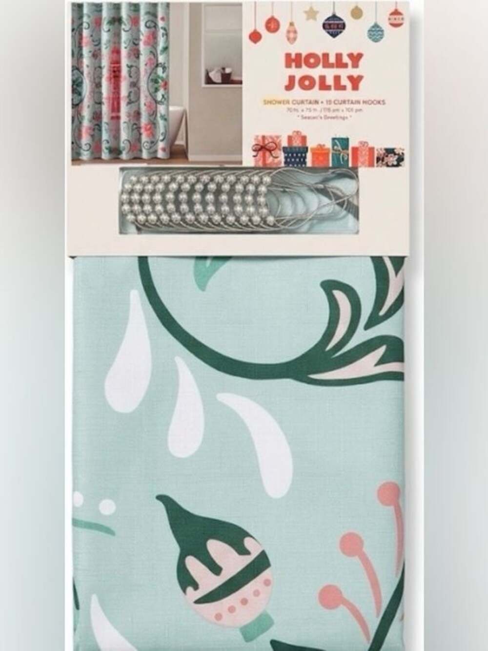 NWT Green Floral Shower Curtain - Holiday Bathroom Decor
